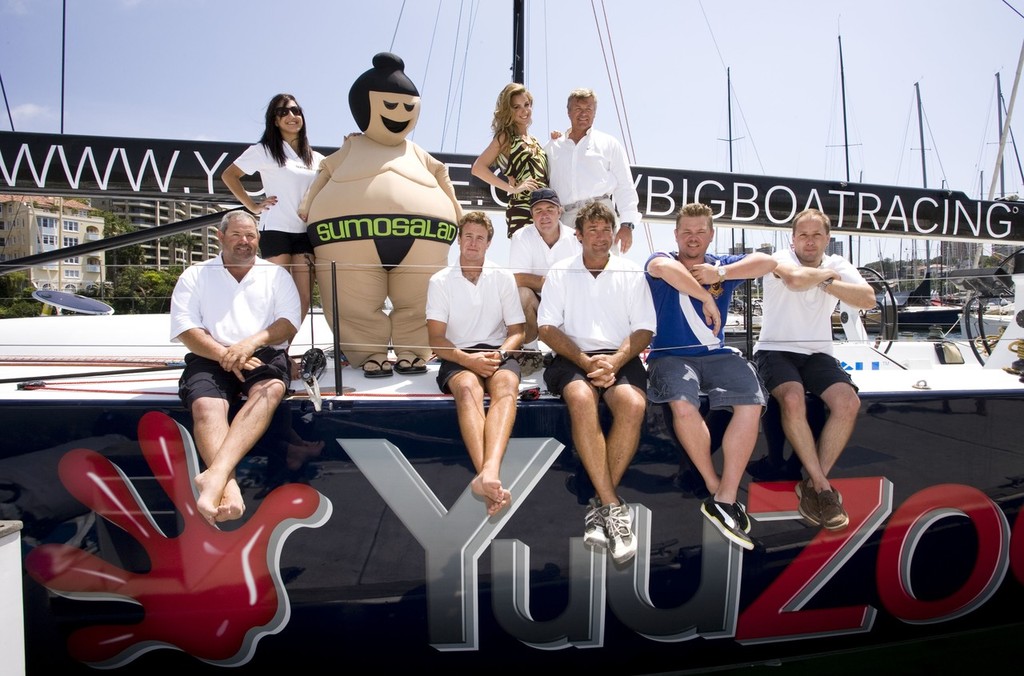 Ludde Ingvall amid crew and sponsors, aboard YuuZoo - geared up for a globally broadcast race. © MIAA